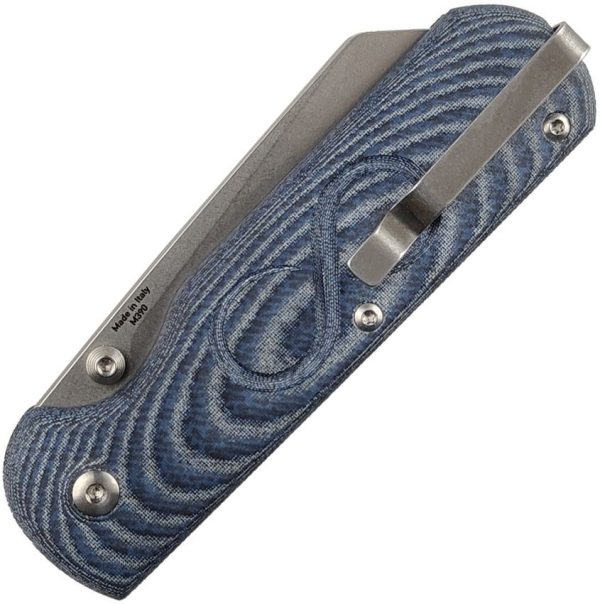 Straight Line Rox Button Lock Folding Knife M390 Denim Micarta