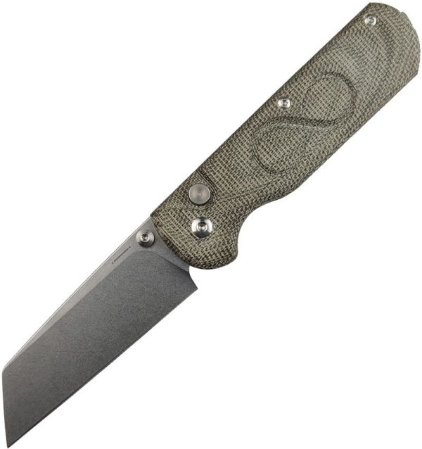 Straight Line Rox Button Lock Green Micarta Folding Knife M390