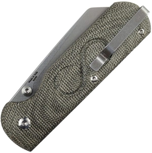 Straight Line Rox Button Lock Green Micarta Folding Knife M390