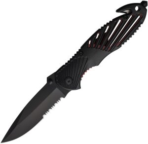 S-TEC Linerlock Black/Red Rescue - Spear Point