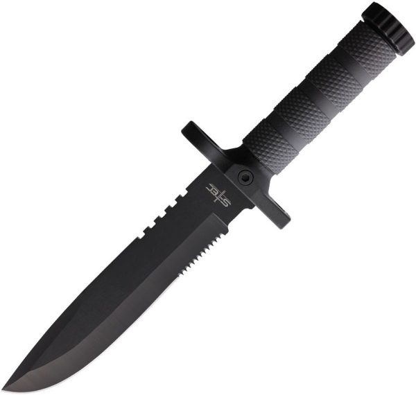 S-TEC Survival Knife Black 7.5 inches Serrated Compass