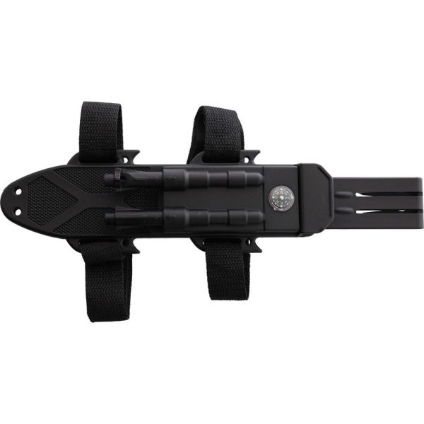 S-TEC Survival Knife Black 7.5 inches Serrated Compass