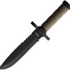 S-TEC Survival Knife OD Green 7.5 inches Serrated Compass