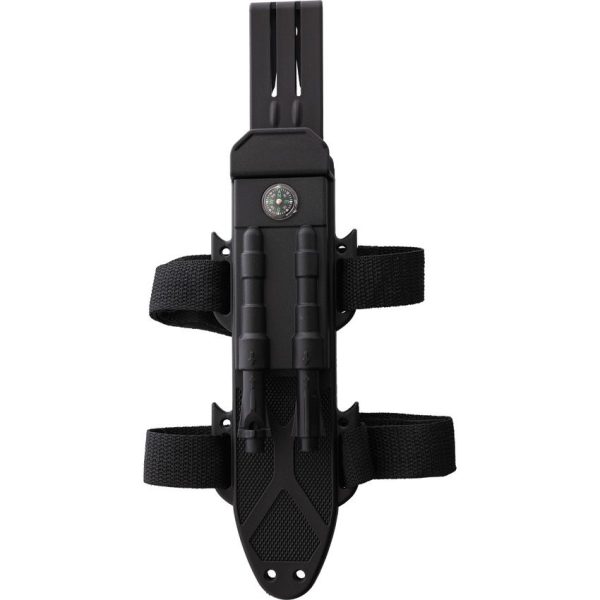 S-TEC Survival Knife OD Green 7.5 inches Serrated Compass