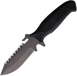 S-TEC Fixed Blade Black - Titanium Coated Sawback 5 inches