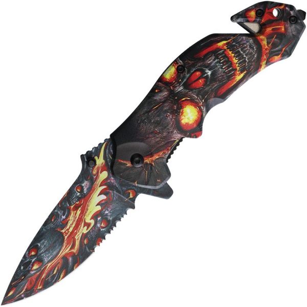 S-TEC Assisted Linerlock Partially Serrated Flame