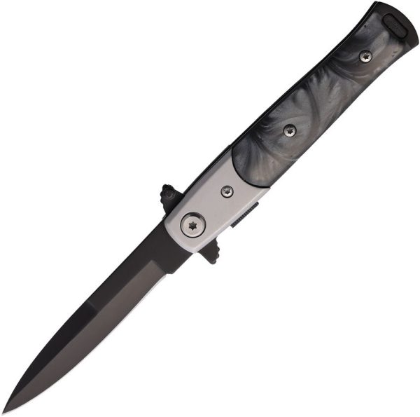 S-TEC Stiletto Style Linerlock - Black Swirl Acrylic