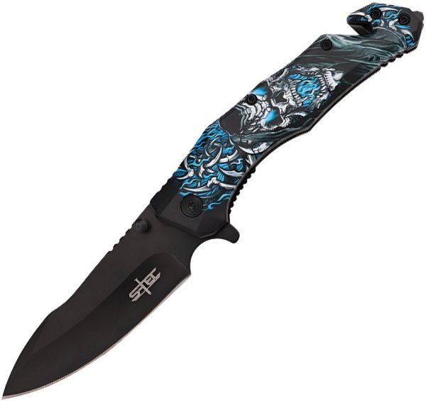 S-TEC Rescue Linerlock A/O Blue Multi-Tool Knife