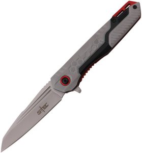 S-TEC Linerlock A/O Gray/Red Aluminum Handle