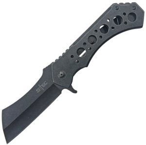 STTS004L.jpg S-TEC Framelock Cleaver - Black Stonewash 440