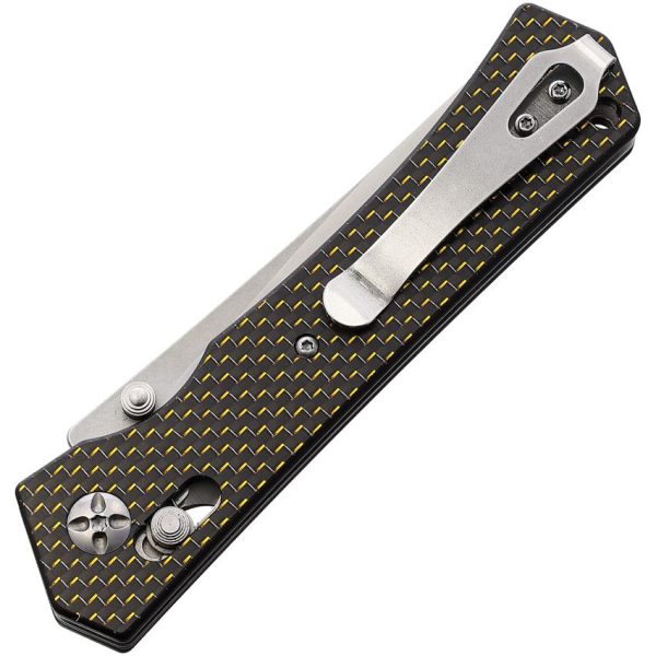 S-TEC Axis Lock Carbon Fiber Folding Knife D2 Steel Gold