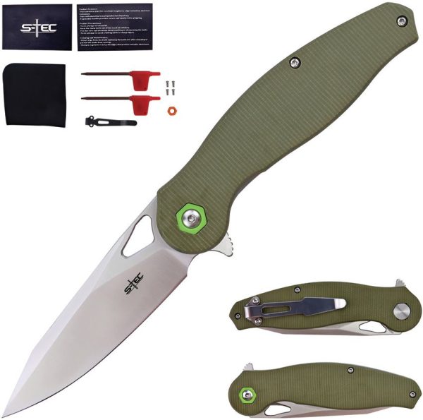 S-TEC Linerlock Green Folding Knife 14C28N Sandvik Blade