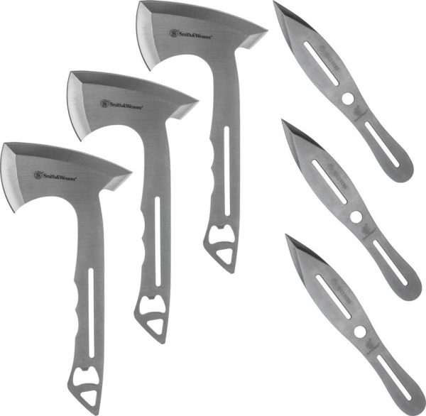 Smith & Wesson Throwing Combo 3Cr13 Axes Knives 6pc Set