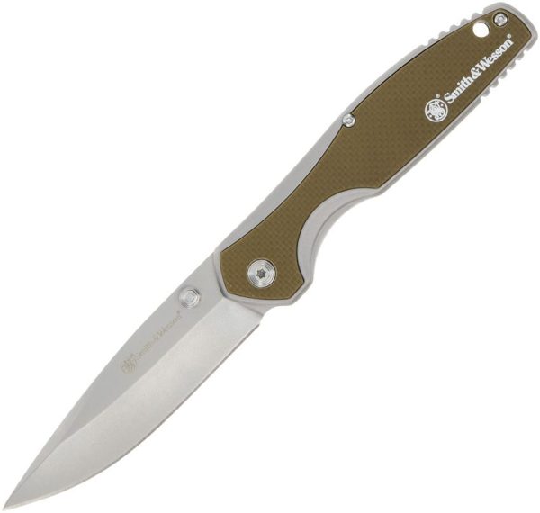 Smith & Wesson Cleft Linerlock Assisted Opening Folding Knife Tan