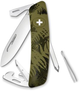 SZA402050.jpg Swiza C04 Button Lock Knife - Green Camo Rubberized