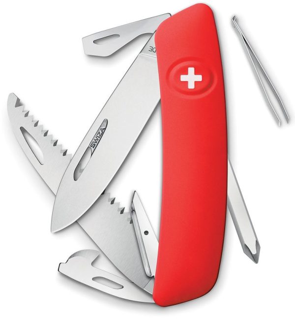 Swiza D06 Button Lock Knife - Red Rubberized Handle