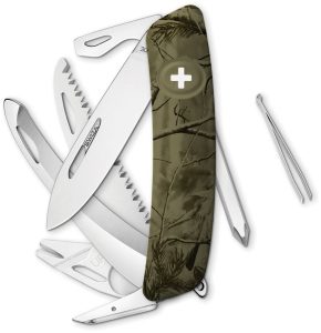 SZAHU2202150.jpg Swiza Hunting Knife 4" Camo Multi Tool Folding Swiss Made