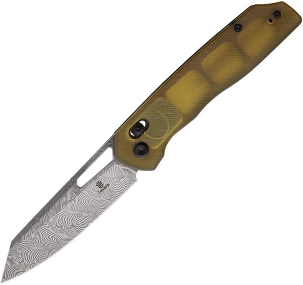 Tenable Shard Crossbar Lock Damascus Folding Knife Amber PEI