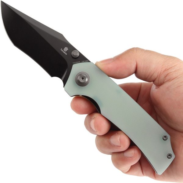 Tenable Fermi Linerlock Jade G10 Folding Knife 14C28N Recurve
