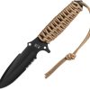 TB Outdoor Survival Fixed Blade Knife 4.5" MOX Steel Coyote