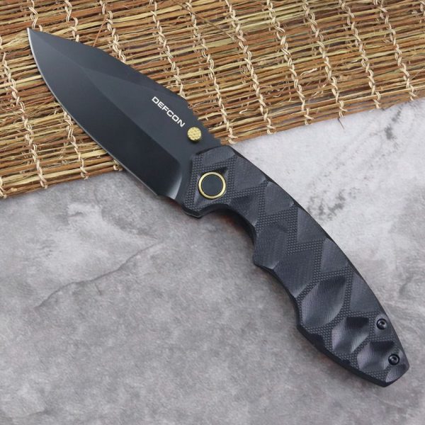 Defcon Linerlock Black/Gold Folding Knife 14C28N Sandvik Steel