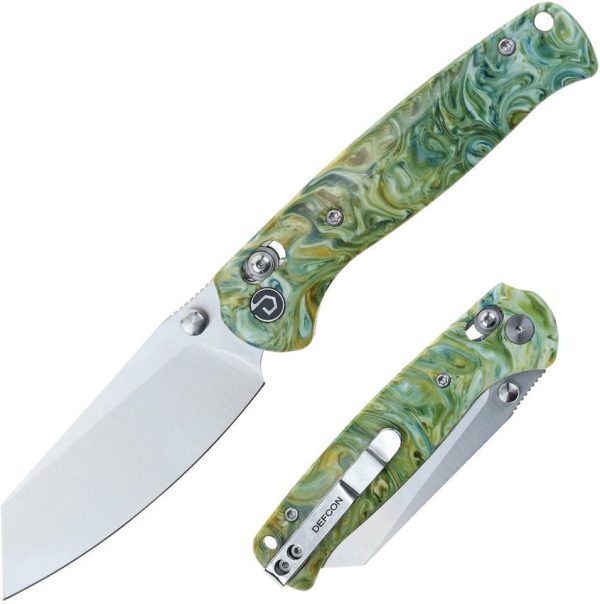 Defcon Artifact Axis Lock Folding Knife 14C28N Green Gold