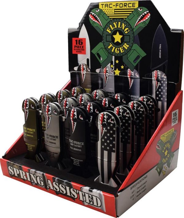 TF1039POP.jpg Tac Force 16pc Assisted Opening Folding Knife Display 3Cr13