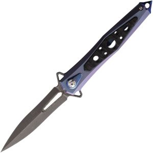 Defcon JK Series Stiletto Framelock Damascus Purple Titanium Folding Knife