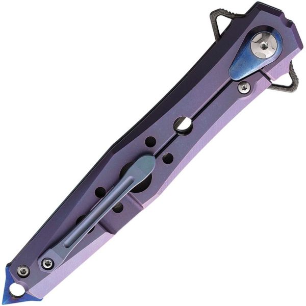 Defcon JK Series Stiletto Framelock Damascus Purple Titanium Folding Knife