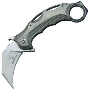 Defcon Framelock Gray Titanium Karambit Folding Knife