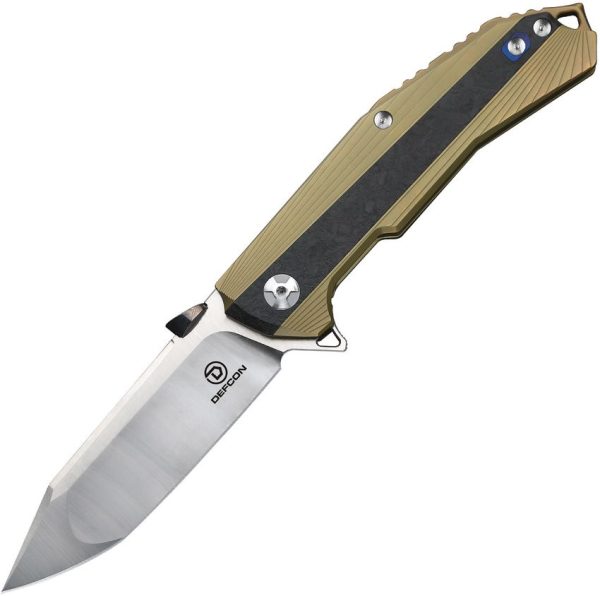 Defcon Atlas Framelock Gold Folding Knife CPM S35VN Tanto
