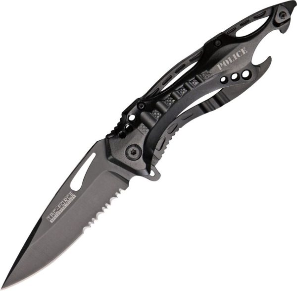 Tac Force Police Linerlock A/O - Black Aluminum Handle