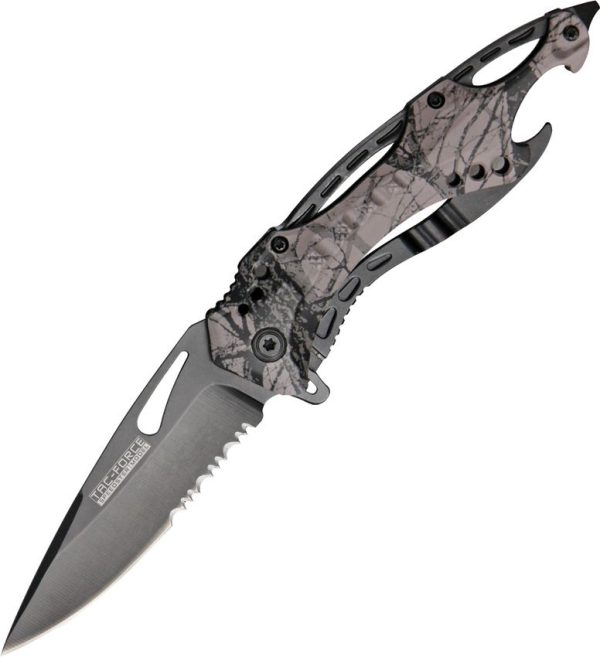 Tac Force Linerlock A/O - Gray Camo Drop Point