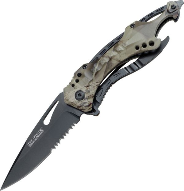 Tac Force Linerlock A/O Grey Camo - Drop Point Blade