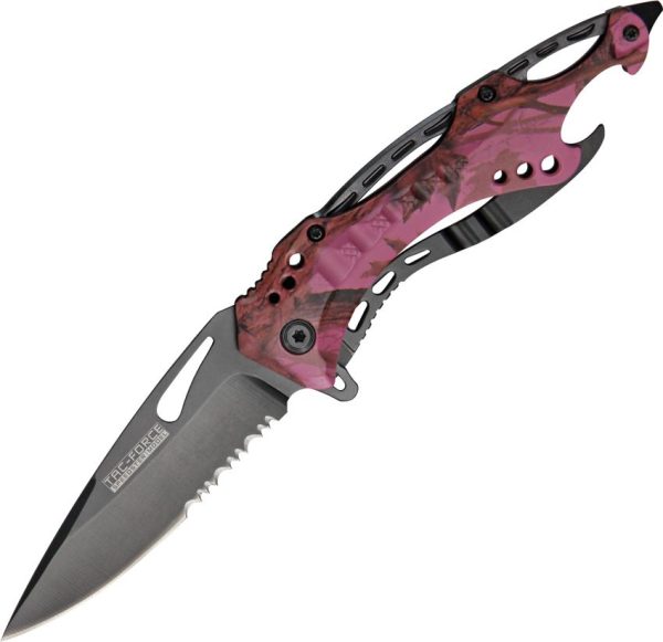 Tac Force Linerlock A/O Pink Camo - Drop Point