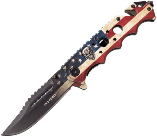 Tac Force TF809F Flag Skull Linerlock Assisted Opening