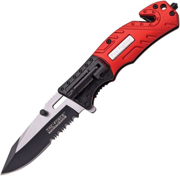 Tac Force Fire Rescue Linerlock - Red/Black Aluminum