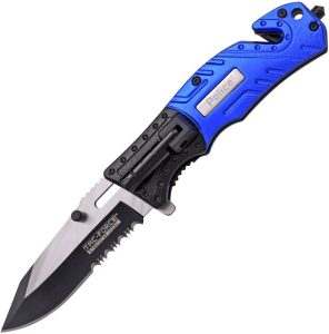 Tac Force Police Rescue Linerlock - Blue/Black Aluminum