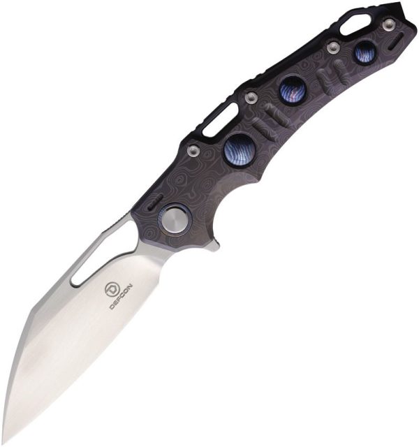Defcon Gravity Framelock M390 Damascus Folding Knife Black Titanium