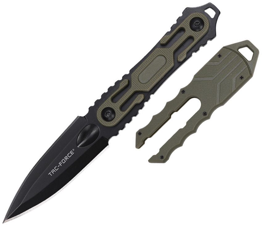 Tac Force 2.88" Black Oxide Dagger Fixed Blade Green Handle w/ Sheath