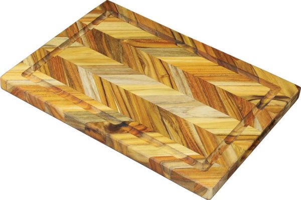 Teak Haus Herringbone Cutting Board 14" Teak Wood with Juice Canal