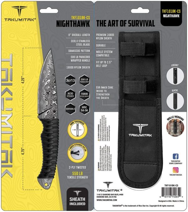 Takumitak Nighthawk Fixed Blade Black 4.25in