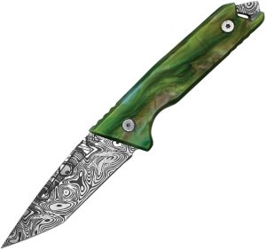 TKF501GNCS.jpg Takumitak Bloodstrike Fixed Blade - Damascus Tanto Green