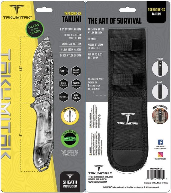 Takumitak Takumi Fixed Blade - Damascus Drop Point Black