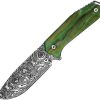 Takumitak Takumi Fixed Blade - Damascus Drop Point Green