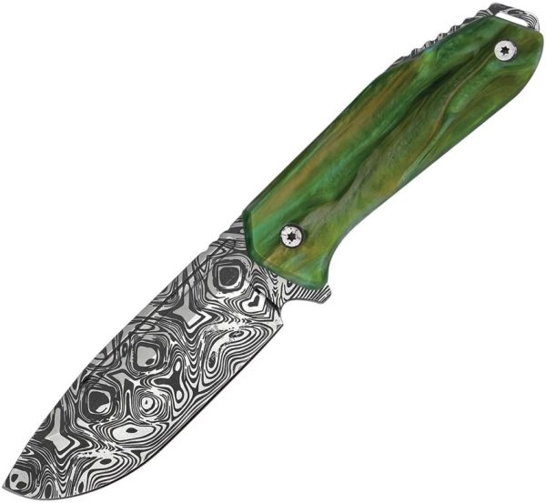 Takumitak Takumi Fixed Blade - Damascus Drop Point Green