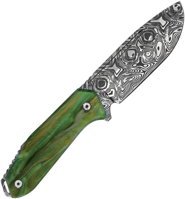 Takumitak Takumi Fixed Blade - Damascus Drop Point Green