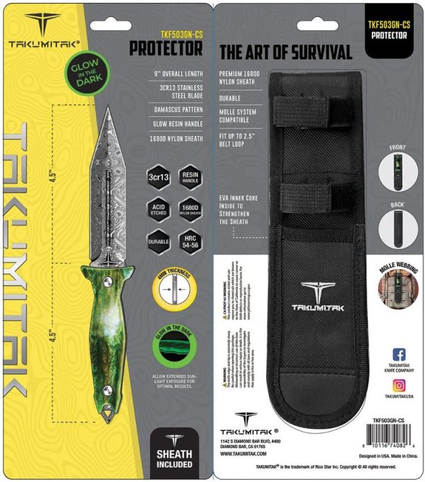 Takumitak Protector Fixed Blade - Damascus Dagger Green