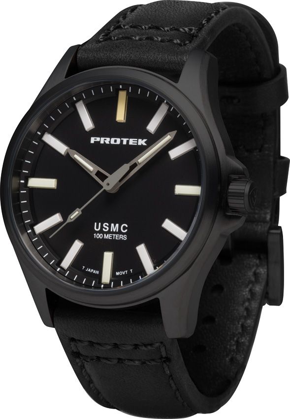 TMEPT3102_add_01.jpg ProTek USMC Field Watch 3100 Series - 40mm Titanium Case, Black Leather Strap