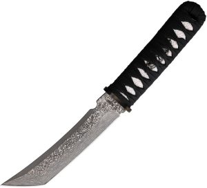Tokisu Damask Tanto Fixed Blade Knife Damascus Steel Black Cord